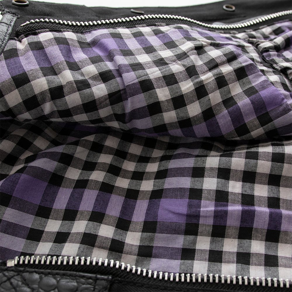 Women Club Style Leather and Canvas Motorcycle Vest - Lux Ryder