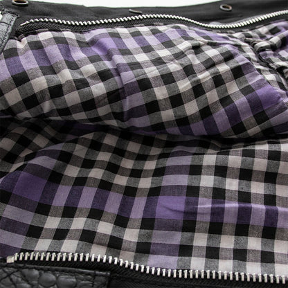 Women Club Style Leather and Canvas Motorcycle Vest - Lux Ryder