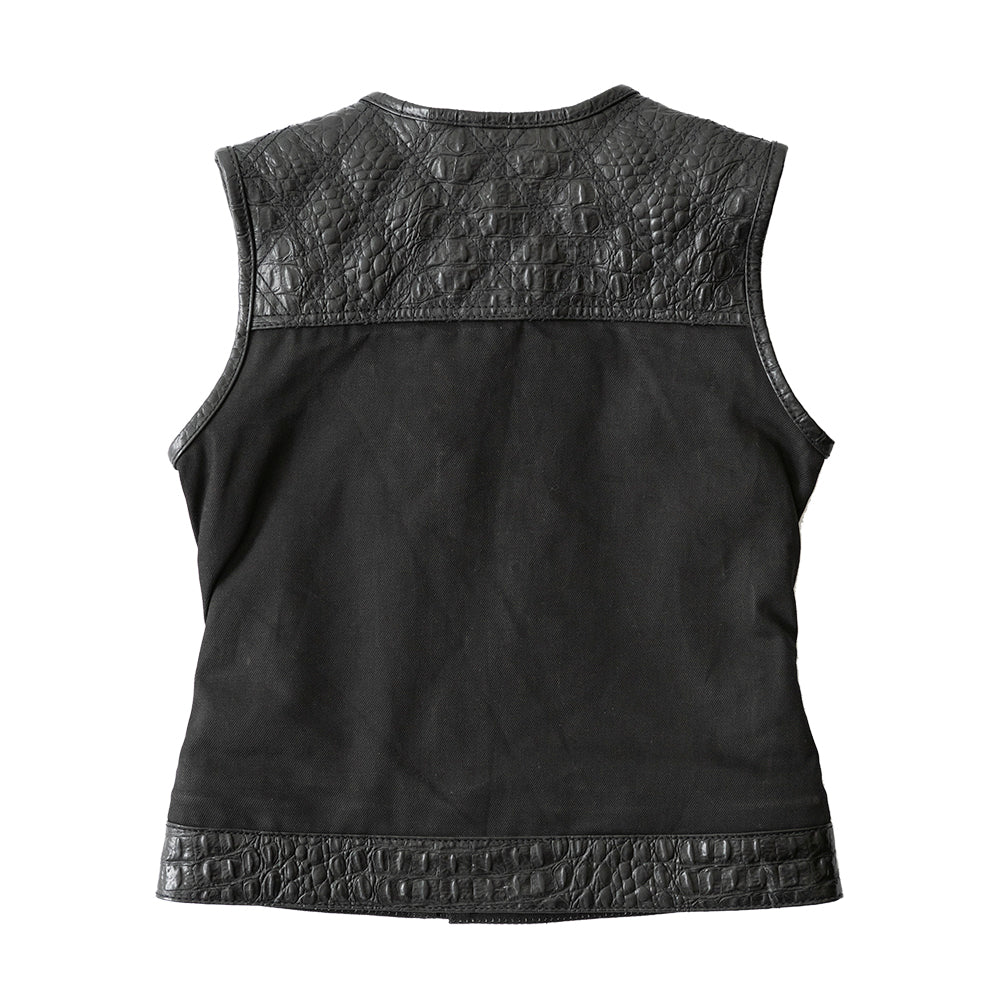 Women Club Style Leather and Canvas Motorcycle Vest - Lux Ryder