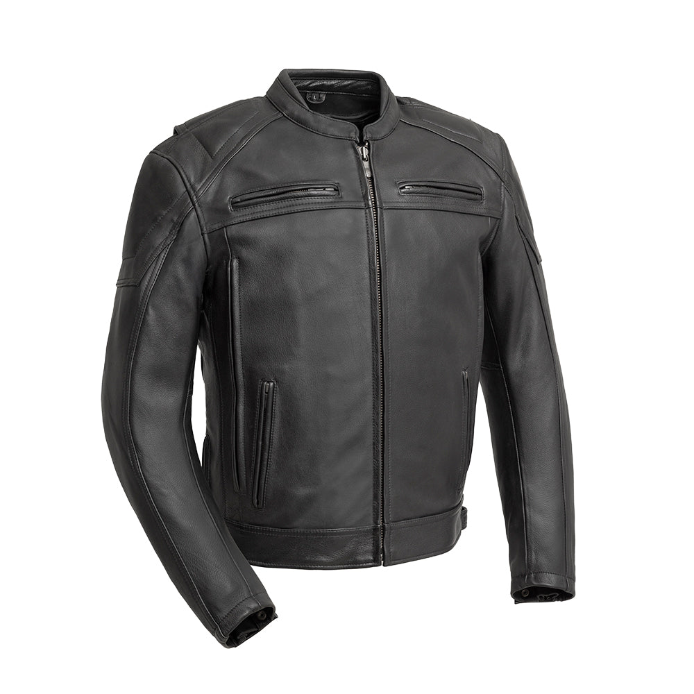 Men Leather Motorcycle Jacket with Padded Panels - Lux Ryder
