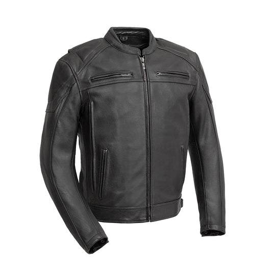 Men Leather Motorcycle Jacket with Padded Panels - Lux Ryder
