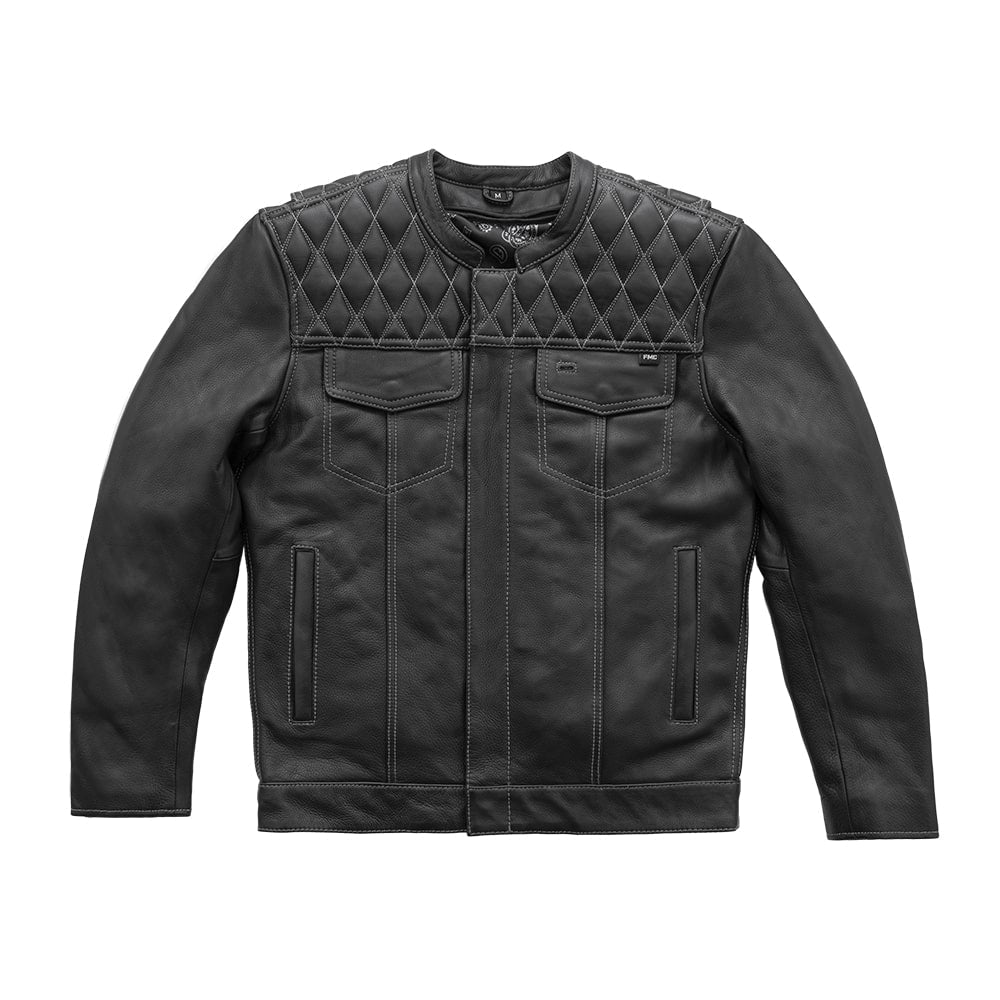 Men Café Style Leather Motorcycle Jacket with Quilted Shoulders - Lux Ryder