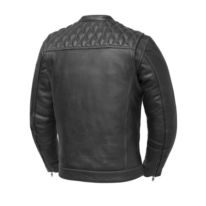 Men Café Style Leather Motorcycle Jacket with Quilted Shoulders - Lux Ryder