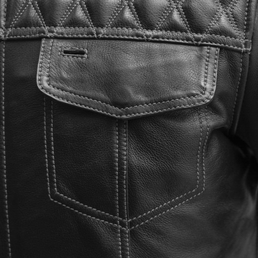 Men Café Style Leather Motorcycle Jacket with Quilted Shoulders - Lux Ryder