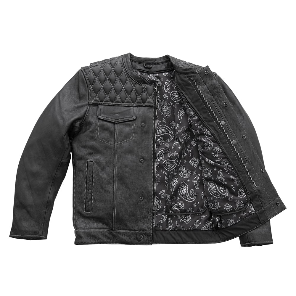 Men Café Style Leather Motorcycle Jacket with Quilted Shoulders - Lux Ryder