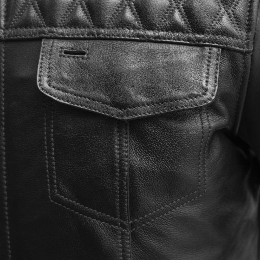 Men Café Style Leather Motorcycle Jacket with Quilted Shoulders - Lux Ryder
