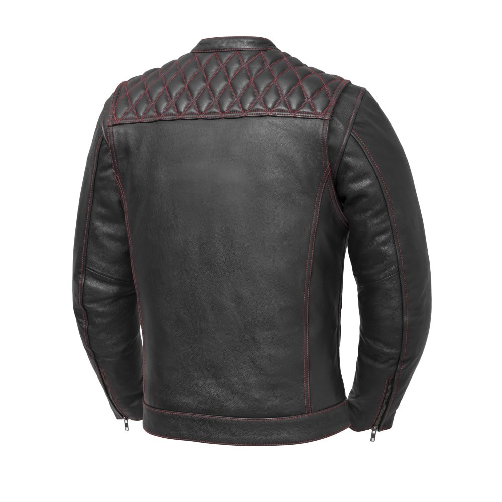 Men Café Style Leather Motorcycle Jacket with Quilted Shoulders - Lux Ryder