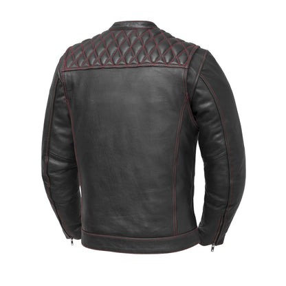 Men Café Style Leather Motorcycle Jacket with Quilted Shoulders - Lux Ryder