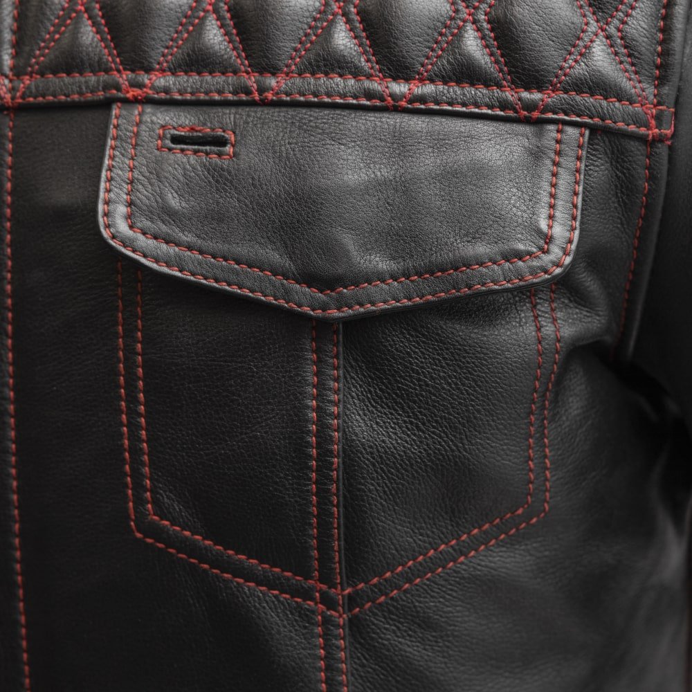 Men Café Style Leather Motorcycle Jacket with Quilted Shoulders - Lux Ryder
