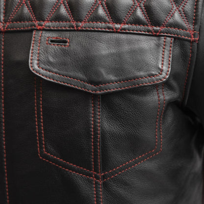 Men Café Style Leather Motorcycle Jacket with Quilted Shoulders - Lux Ryder