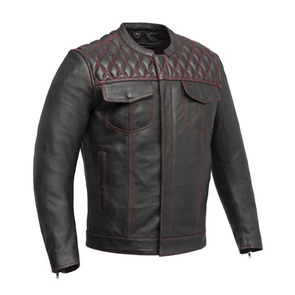 Men Café Style Leather Motorcycle Jacket with Quilted Shoulders - Lux Ryder