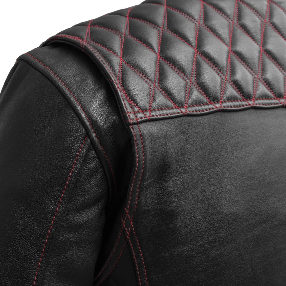 Men Café Style Leather Motorcycle Jacket with Quilted Shoulders - Lux Ryder