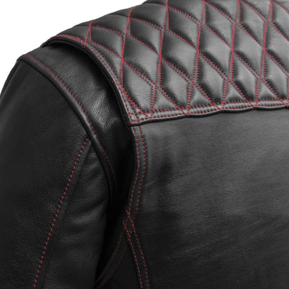 Men Café Style Leather Motorcycle Jacket with Quilted Shoulders - Lux Ryder