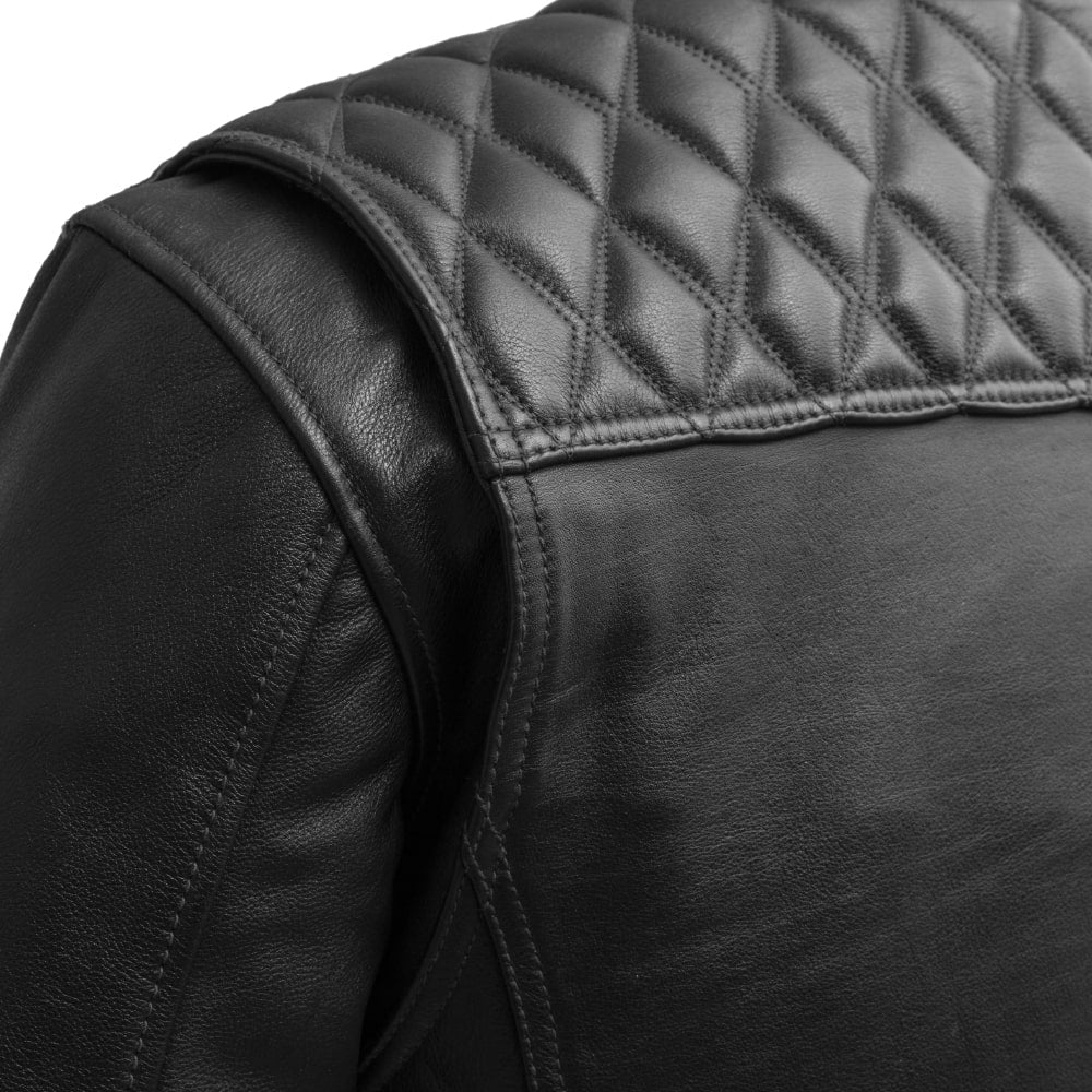 Men Café Style Leather Motorcycle Jacket with Quilted Shoulders - Lux Ryder
