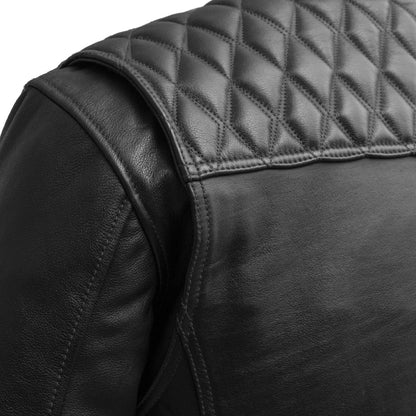 Men Café Style Leather Motorcycle Jacket with Quilted Shoulders - Lux Ryder