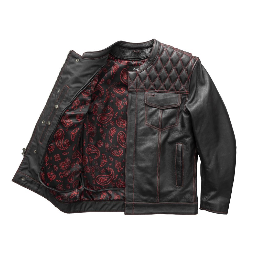 Men Café Style Leather Motorcycle Jacket with Quilted Shoulders - Lux Ryder