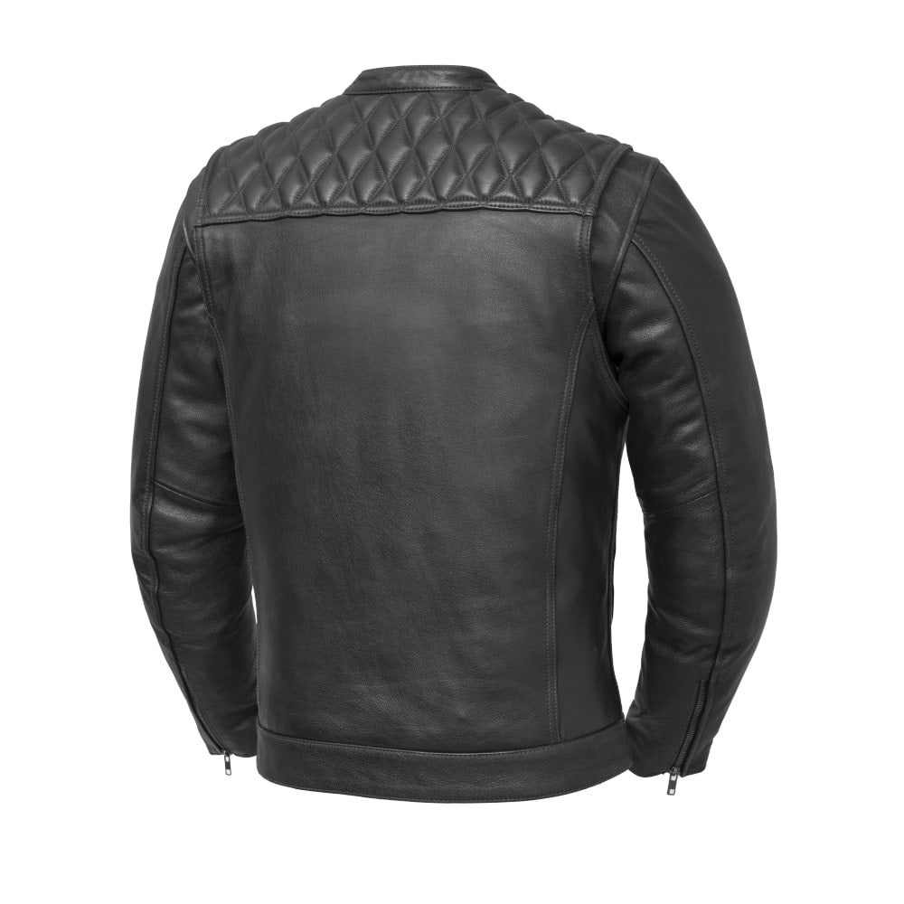 Men Café Style Leather Motorcycle Jacket with Quilted Shoulders - Lux Ryder