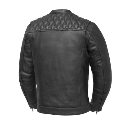 Men Café Style Leather Motorcycle Jacket with Quilted Shoulders - Lux Ryder