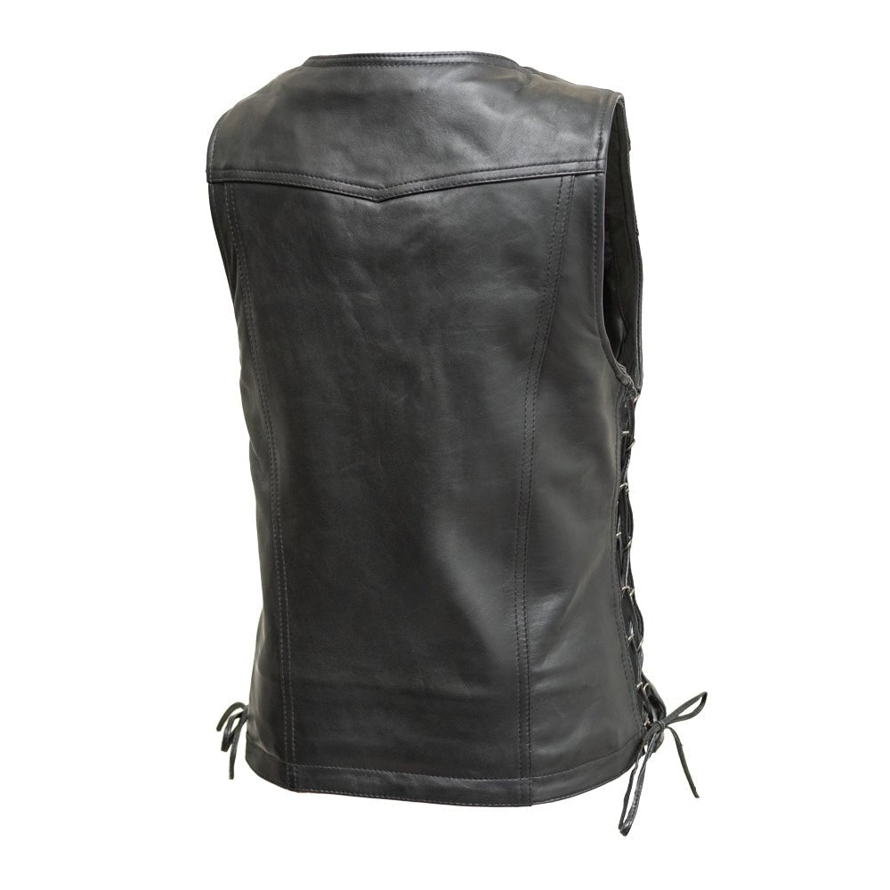 Women Leather Motorcycle Vest with Side Laces - Lux Ryder