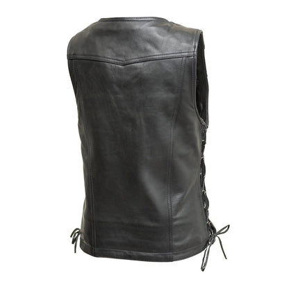 Women Leather Motorcycle Vest with Side Laces - Lux Ryder