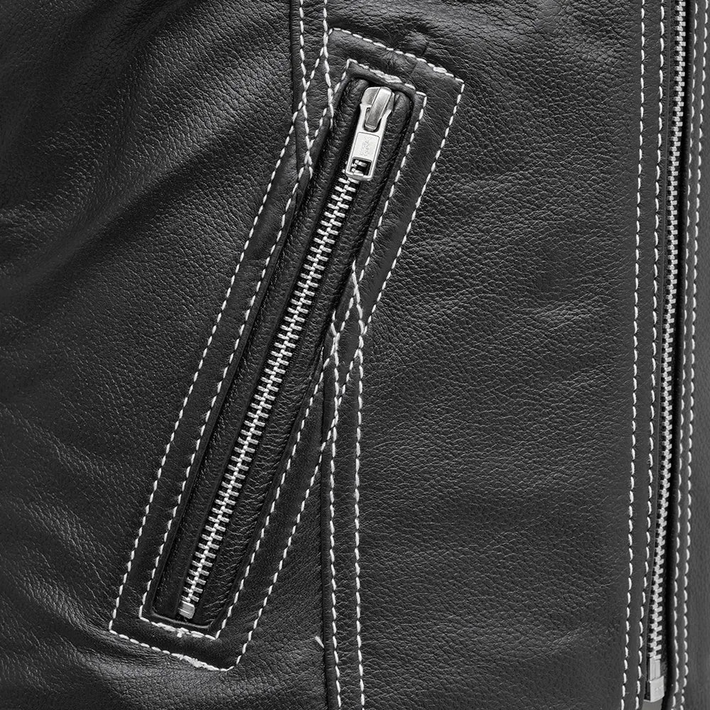 Women Black Leather Motorcycle Vest with Side Laces - Lux Ryder