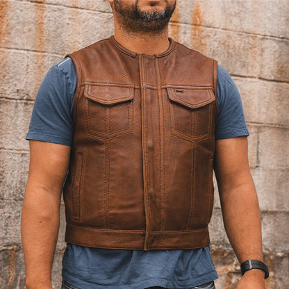 Lowside Men's Perforated Motorcycle Leather Vest - Lux Ryder