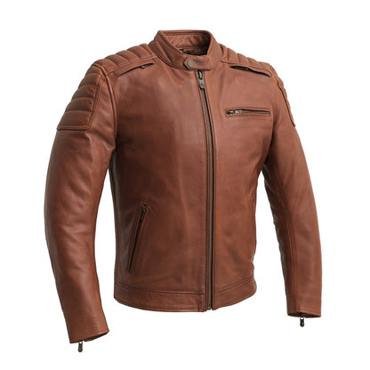 Men Leather Motorcycle Jacket with Waxed Finish - Lux Ryder
