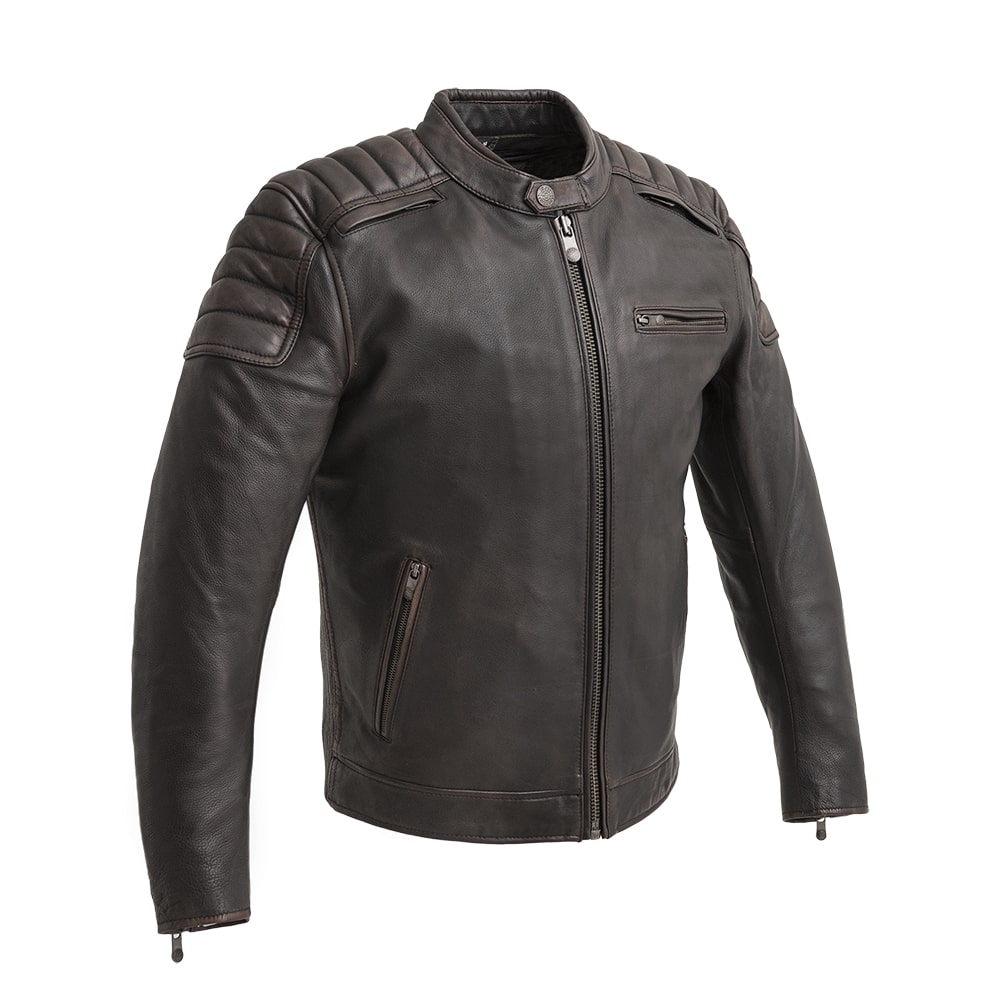 Men Leather Motorcycle Jacket with Waxed Finish - Lux Ryder