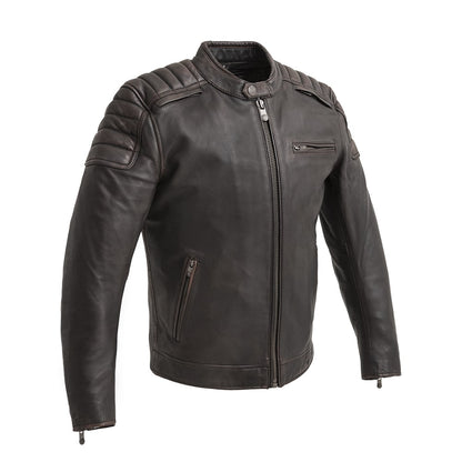 Men Leather Motorcycle Jacket with Waxed Finish - Lux Ryder