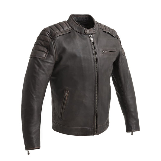 Men Leather Motorcycle Jacket with Waxed Finish - Lux Ryder