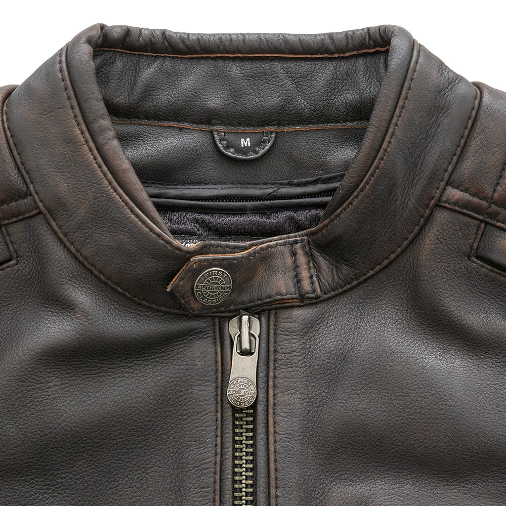 Men Leather Motorcycle Jacket with Waxed Finish - Lux Ryder