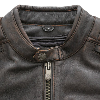 Men Leather Motorcycle Jacket with Waxed Finish - Lux Ryder