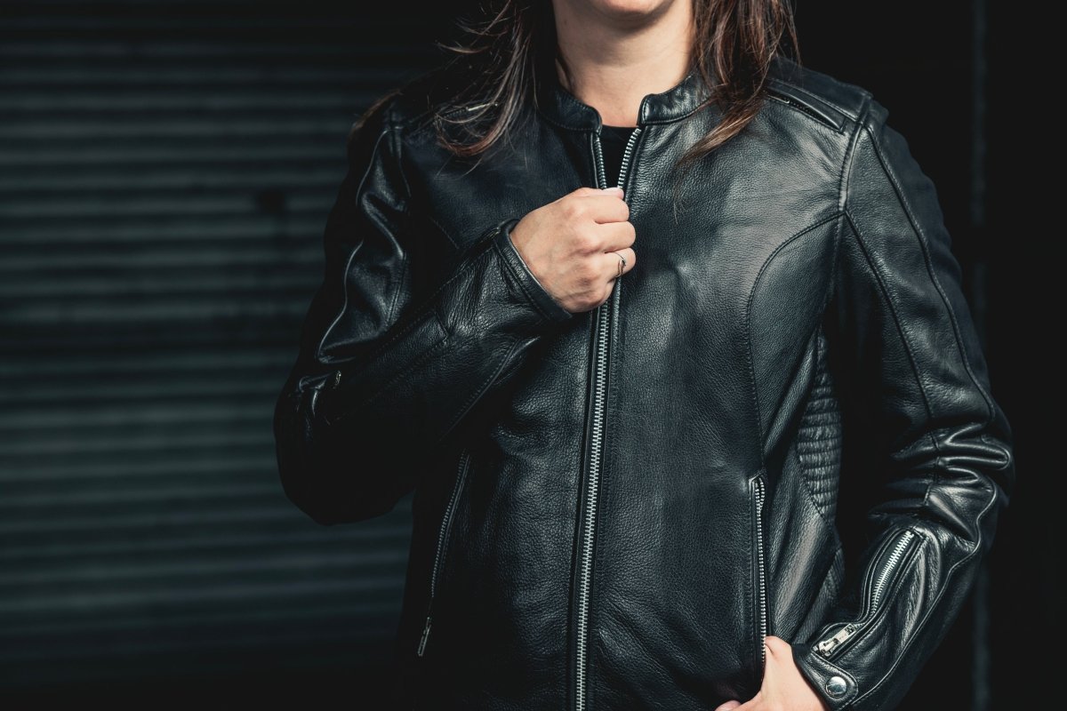 Women’s Leather Motorcycle Jacket with Center Zip - Lux Ryder