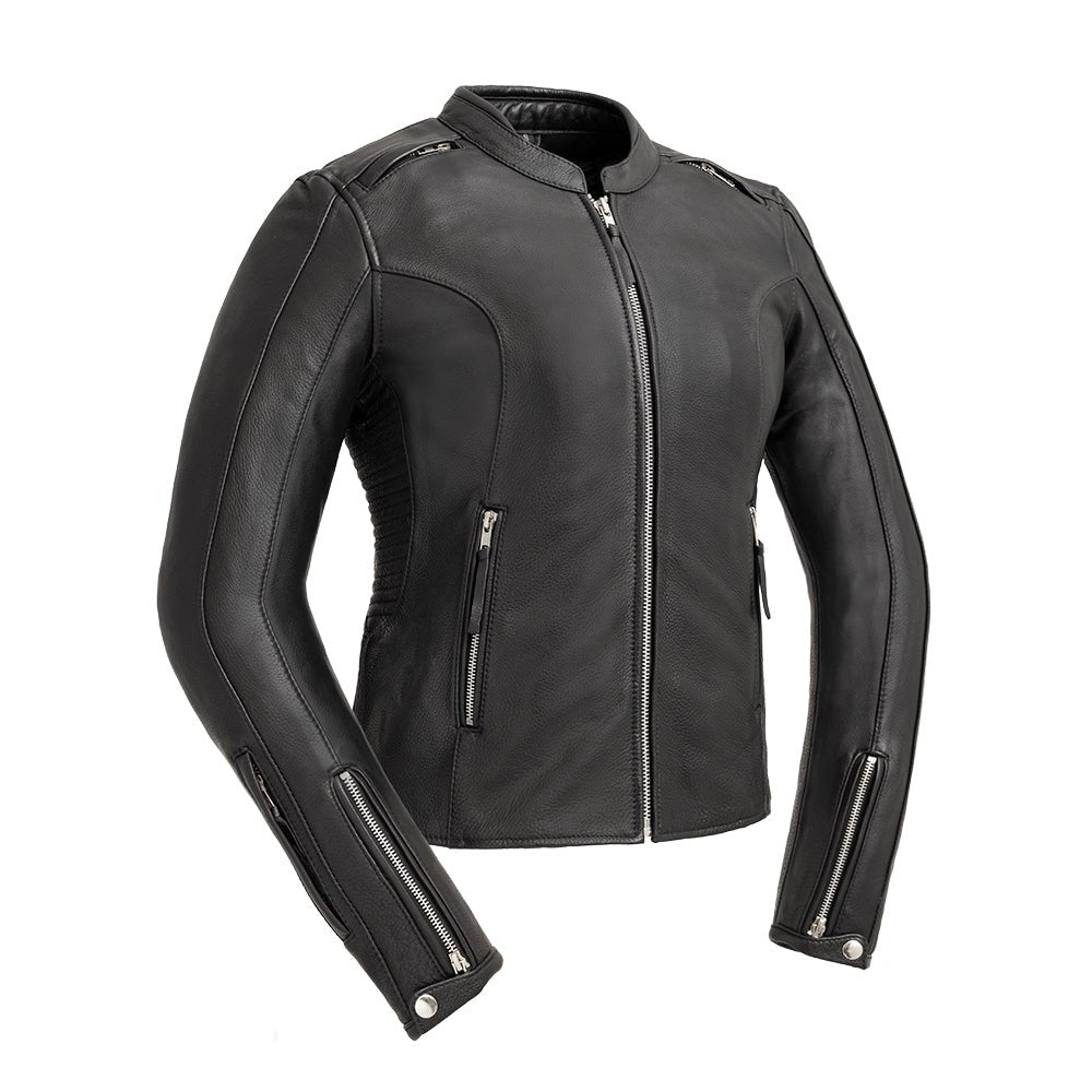 Women’s Leather Motorcycle Jacket with Center Zip - Lux Ryder