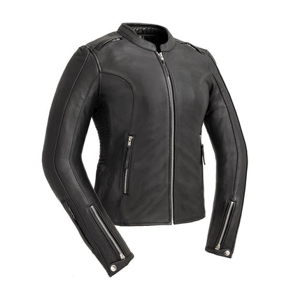 Women’s Leather Motorcycle Jacket with Center Zip - Lux Ryder