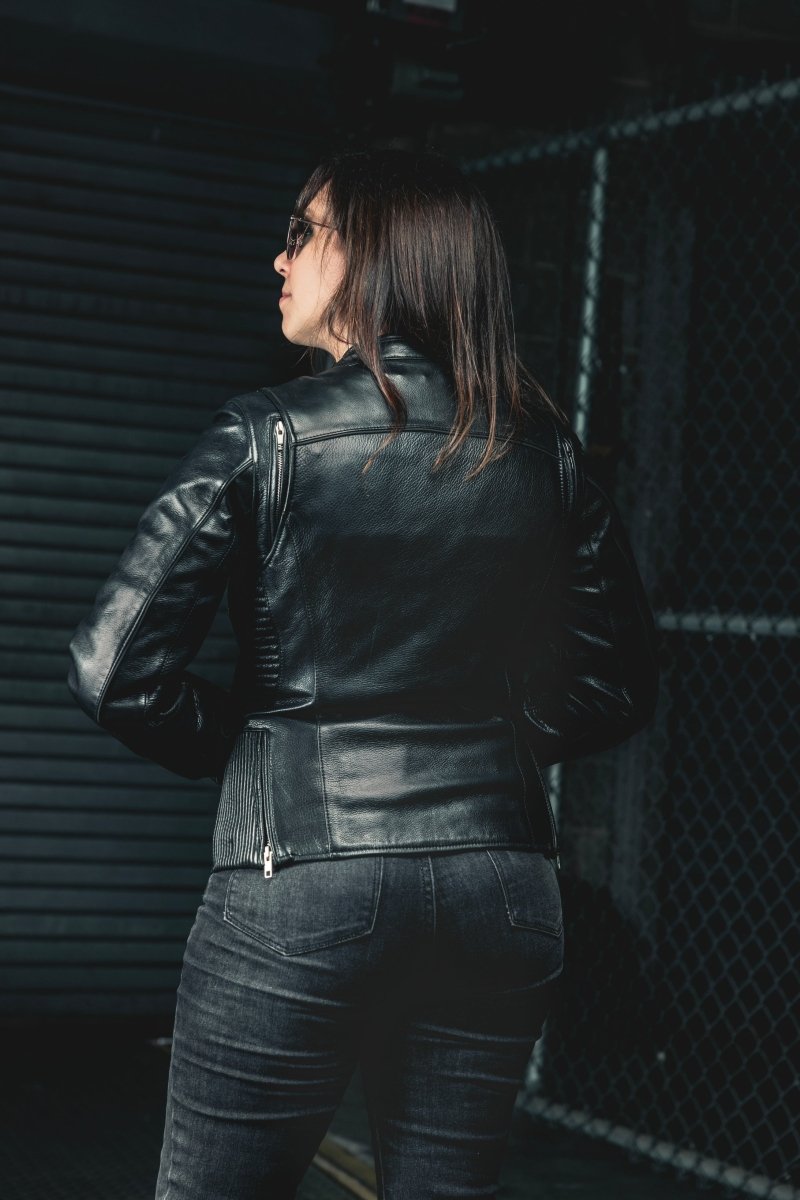 Women’s Leather Motorcycle Jacket with Center Zip - Lux Ryder