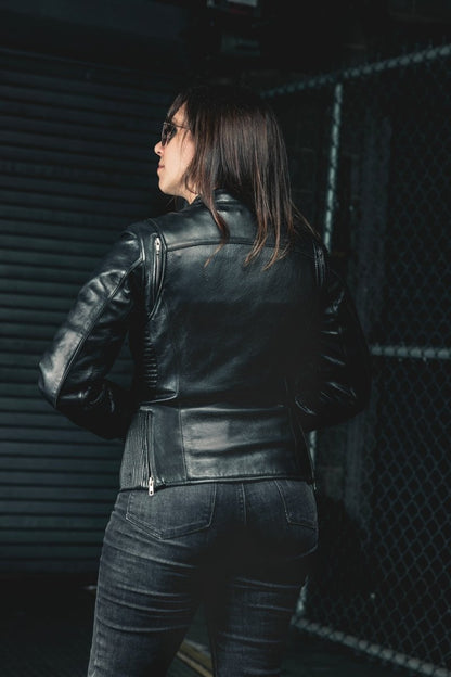 Women’s Leather Motorcycle Jacket with Center Zip - Lux Ryder