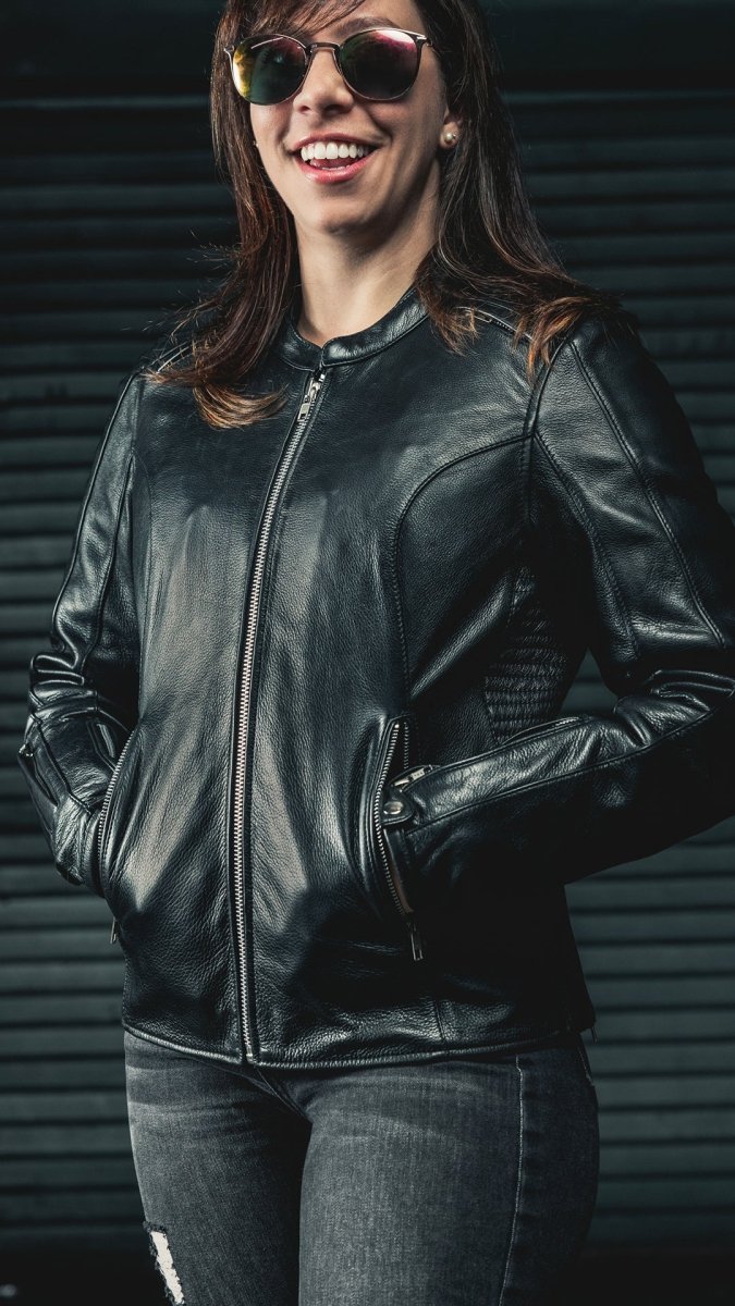 Women’s Leather Motorcycle Jacket with Center Zip - Lux Ryder