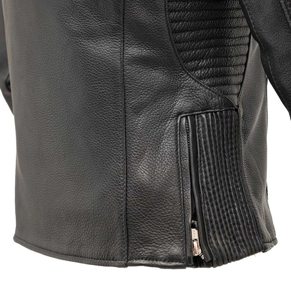 Women’s Leather Motorcycle Jacket with Center Zip - Lux Ryder