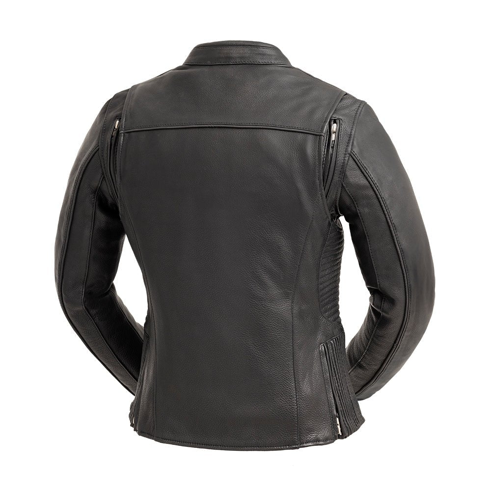 Women’s Leather Motorcycle Jacket with Center Zip - Lux Ryder