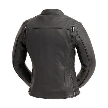 Women’s Leather Motorcycle Jacket with Center Zip - Lux Ryder