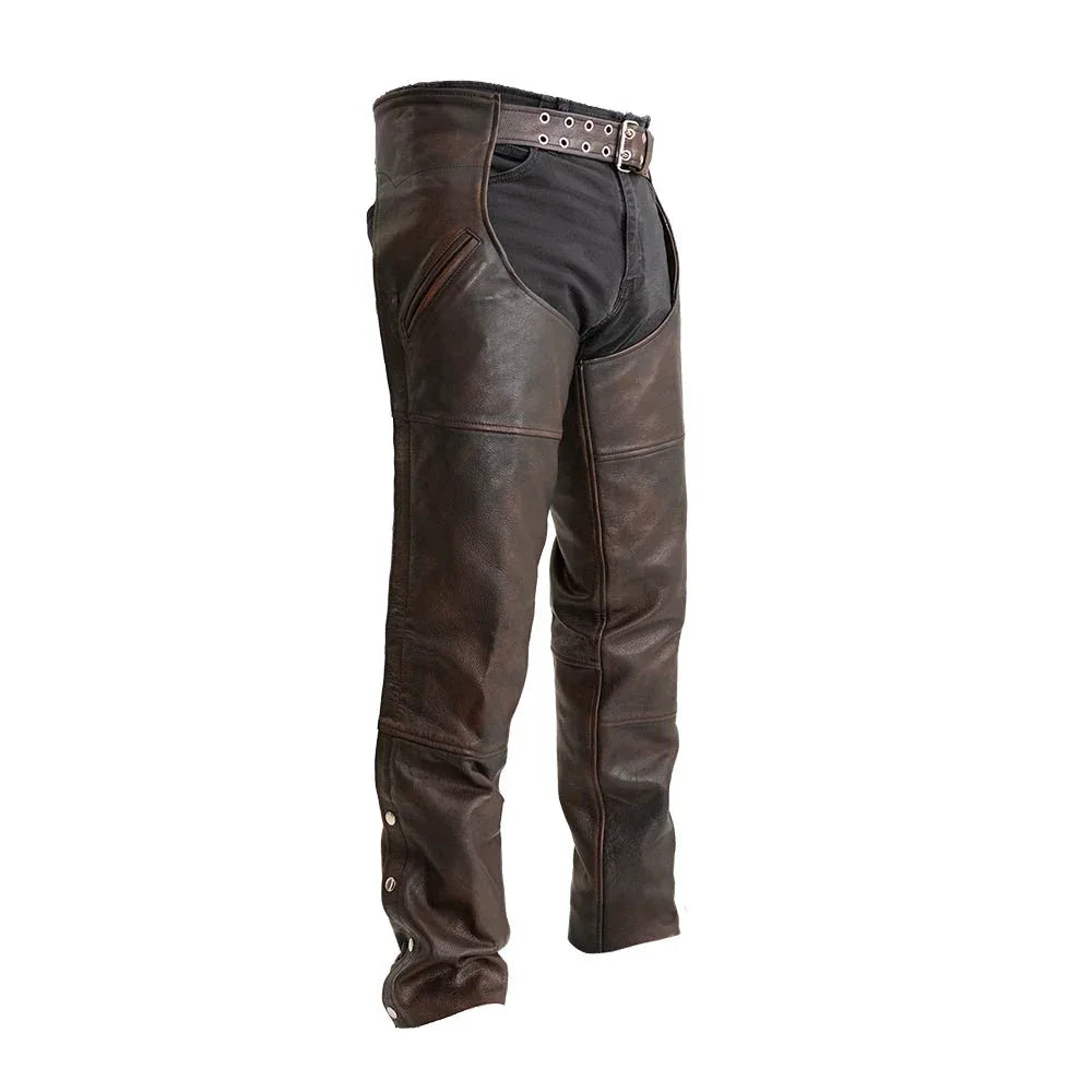 Dakota-Style Leather Chaps for Motorcycles – Unisex Biker Riding Chaps - Lux Ryder