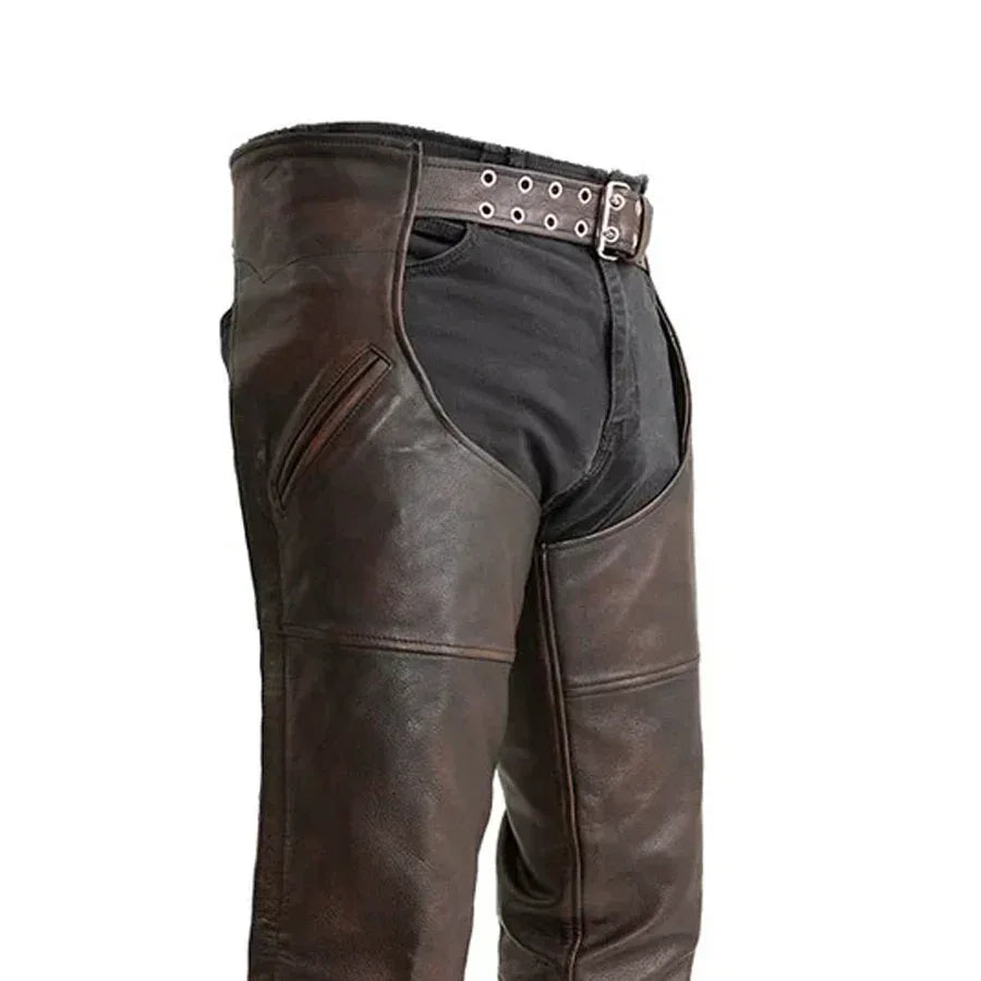 Dakota-Style Leather Chaps for Motorcycles – Unisex Biker Riding Chaps - Lux Ryder