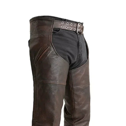Dakota-Style Leather Chaps for Motorcycles – Unisex Biker Riding Chaps - Lux Ryder