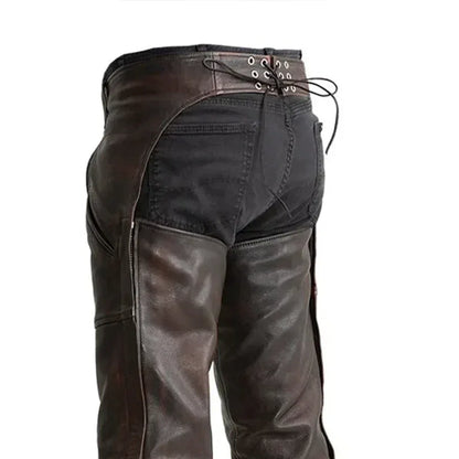 Dakota-Style Leather Chaps for Motorcycles – Unisex Biker Riding Chaps - Lux Ryder