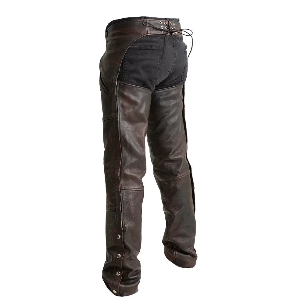 Dakota-Style Leather Chaps for Motorcycles – Unisex Biker Riding Chaps - Lux Ryder