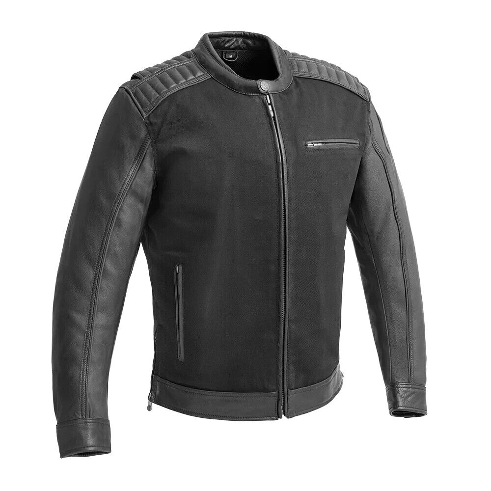 Men Motorcycle Twill and Leather Jacket for Warm Weather - Lux Ryder
