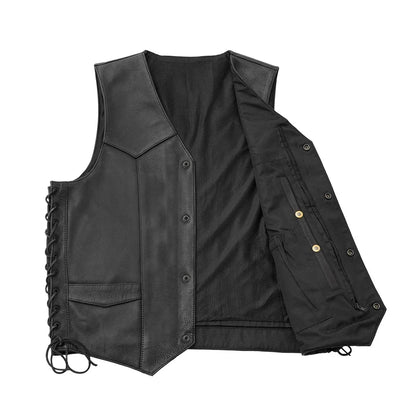 Deadwood Men's Motorcycle Western Style Leather Vest - Lux Ryder