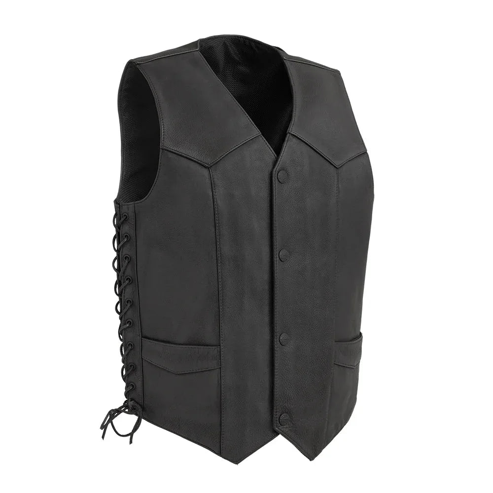Deadwood Men's Motorcycle Western Style Leather Vest - Lux Ryder