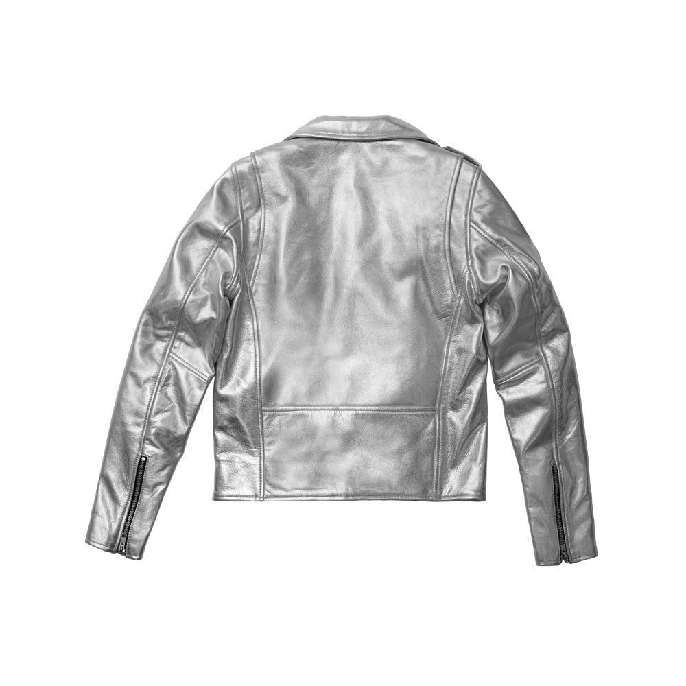 Women’s Silver Leather Motorcycle Jacket - Lux Ryder
